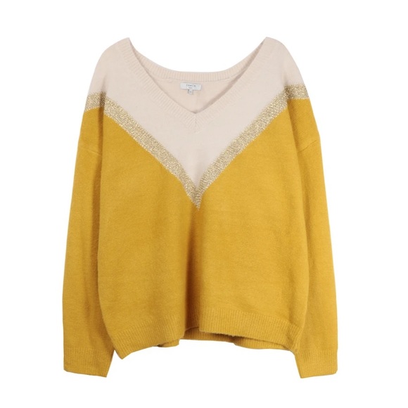 FRNCH Sweaters - FRNCH Noeline Yellow Gold Cream V-Neck Sweater